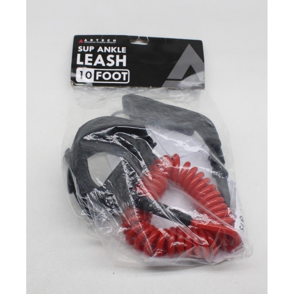 ARTECH SUP Coiled Ankle Leash 10 Foot Length‎ Black Red New